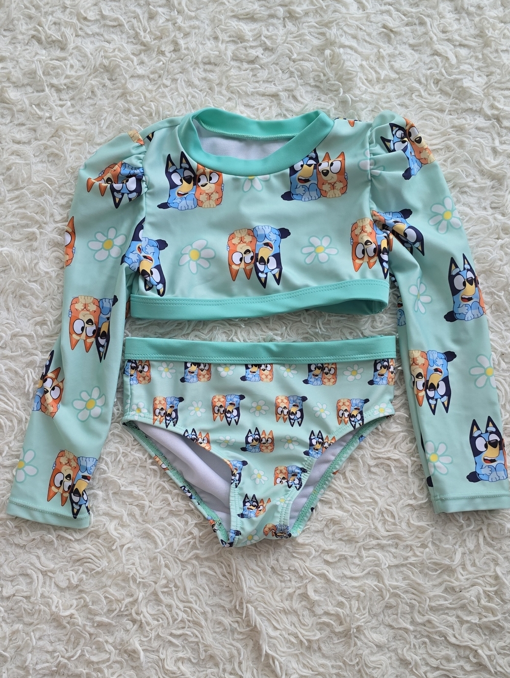 Bluey Mint Long-Sleeve Two-Piece Swim Set with Character Print